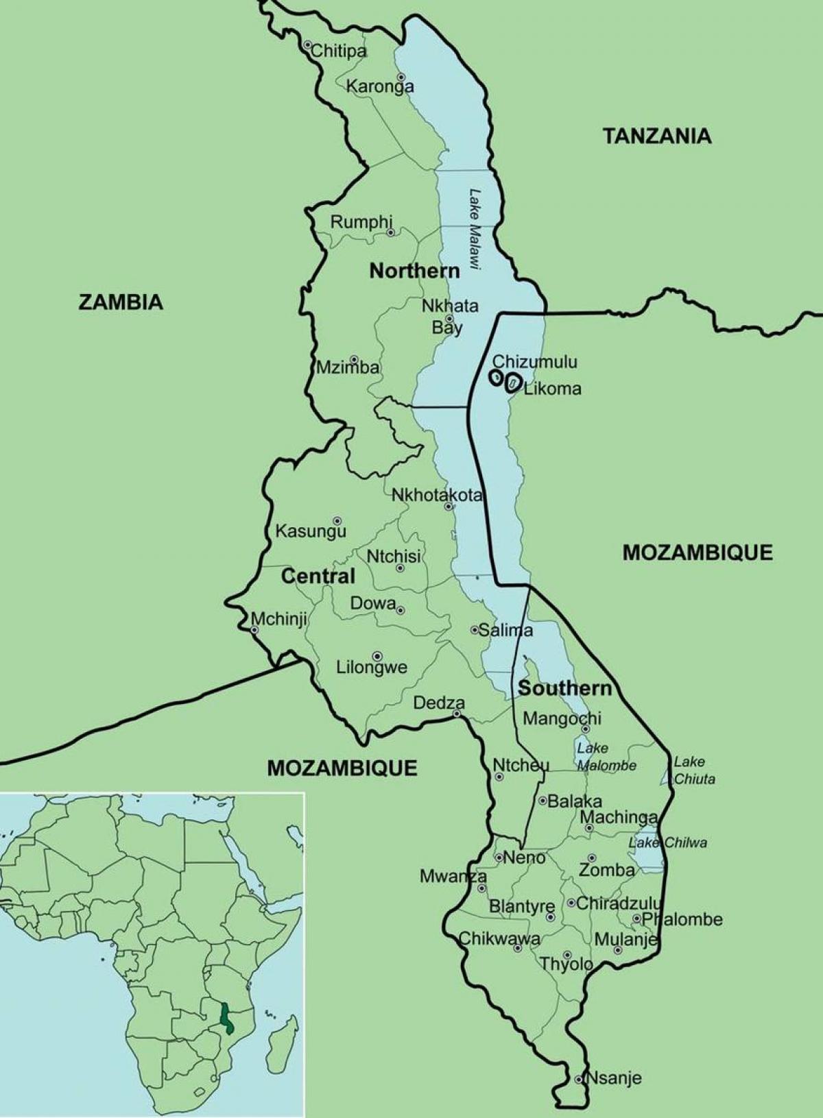 kart over Malawi viser distriktene