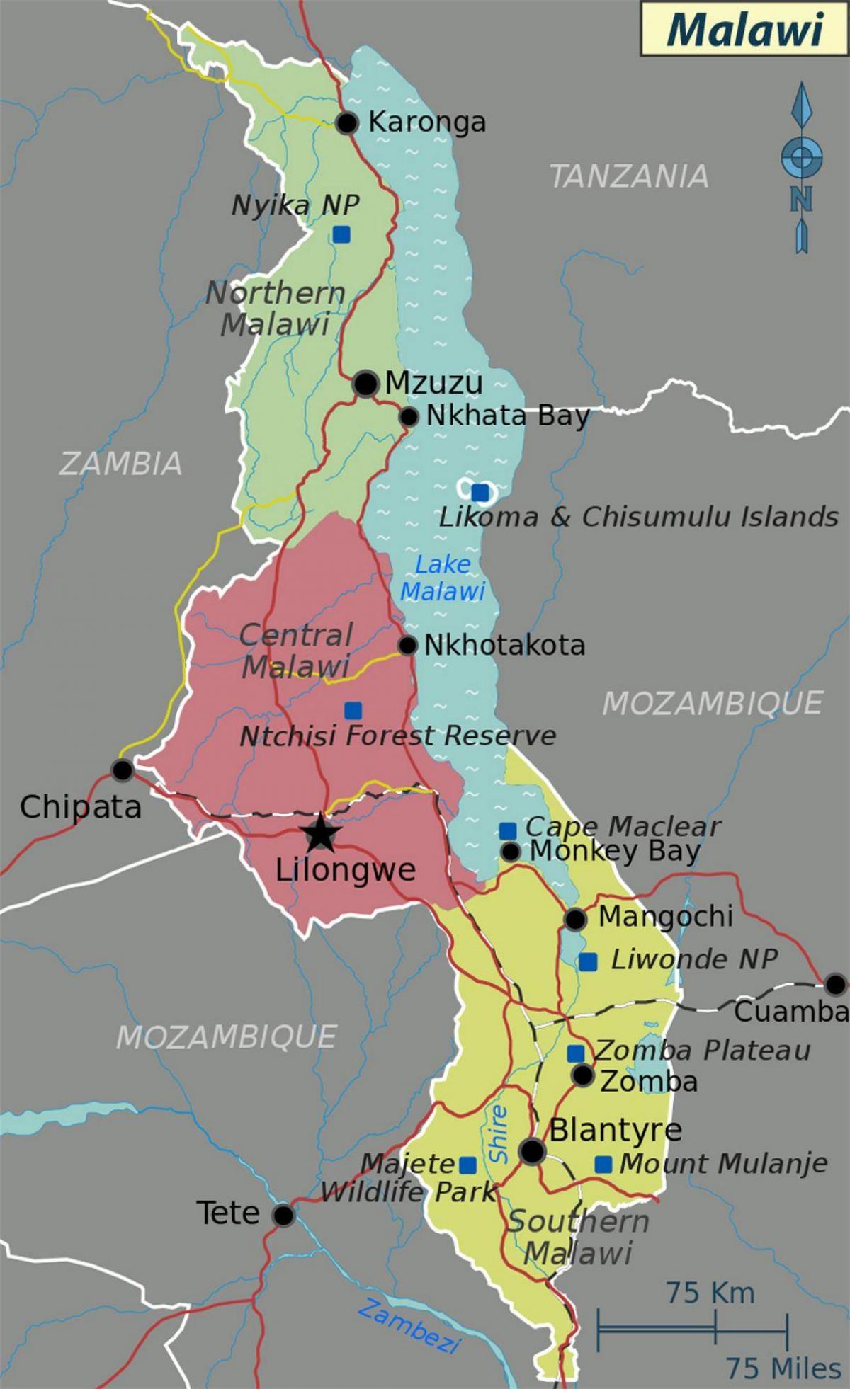 kart over lake Malawi-afrika