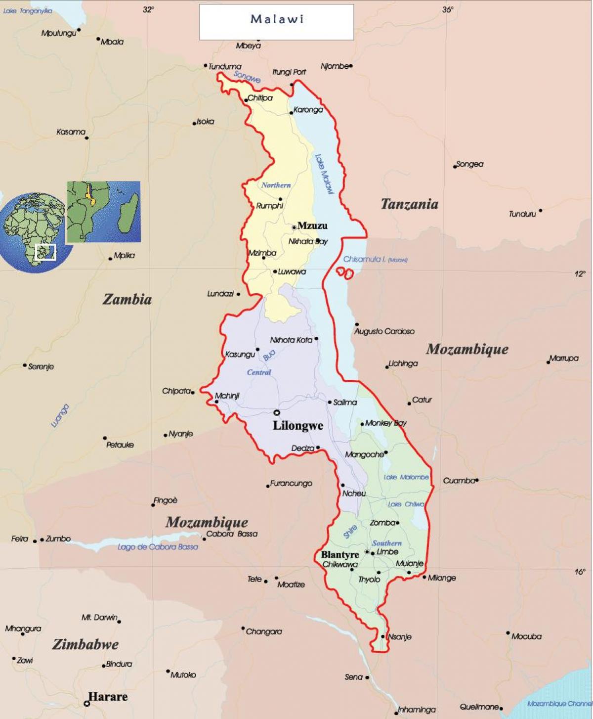 kart over Malawi politiske