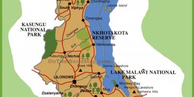Kart over Malawi og omkringliggende land