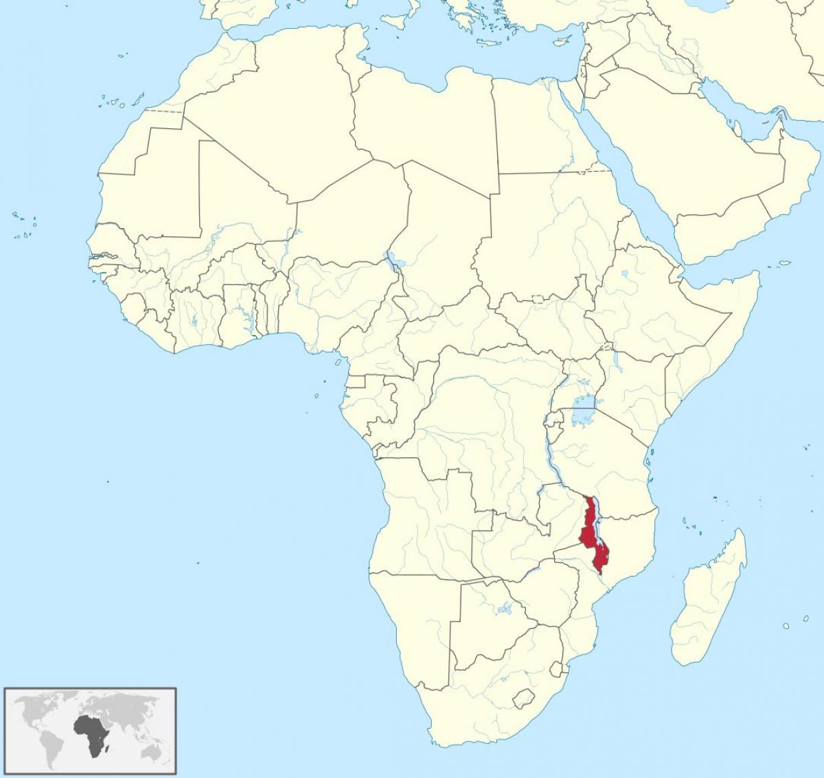 kart over afrika som viser Malawi