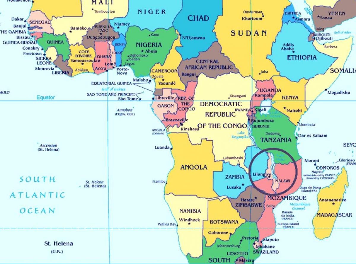Malawi land i verden kart