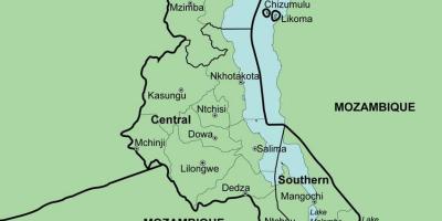 Kart over Malawi viser distriktene