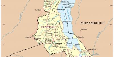 Kart over Malawi viser veier